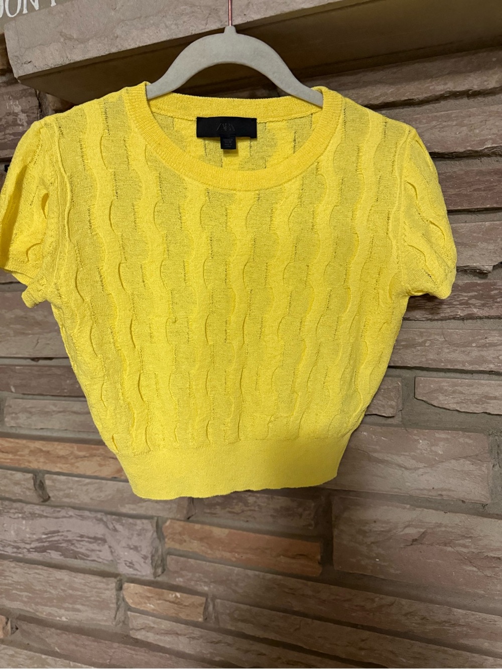 Zara Sunny Yellow Cable-Knit Cropped Top